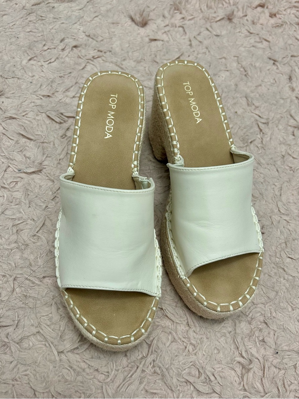 TOP Moda Cream Espadrille Slide Wedges